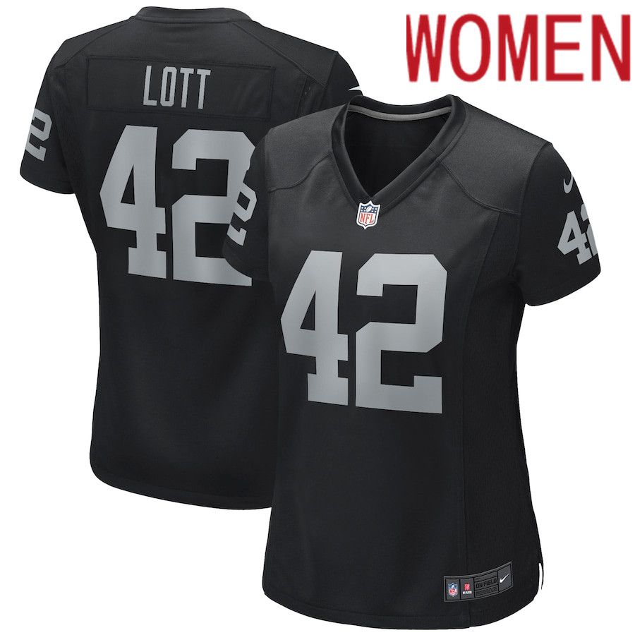 Women Oakland Raiders 42 Ronnie Lott Nike Black Game Retired Player NFL Jersey